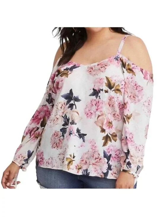 Torrid White Floral Cold Shoulder Top - 0 - Picture 1 of 11
